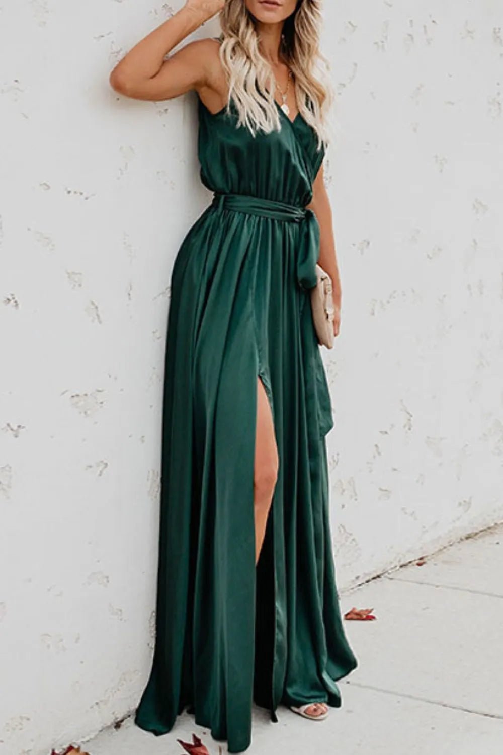 Surplice Tie Waist Maxi Dress - adritiX