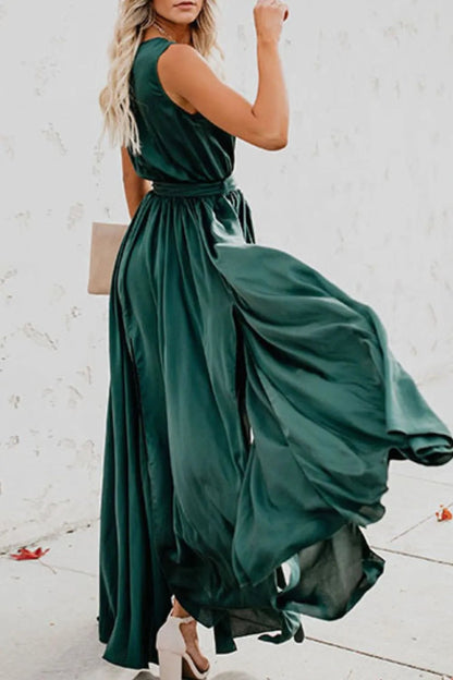 Surplice Tie Waist Maxi Dress - adritiX