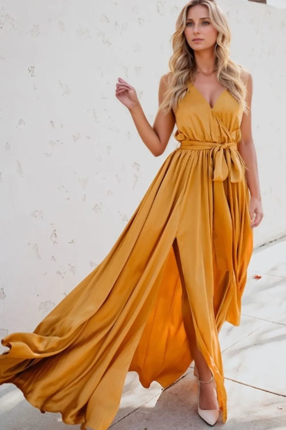 Surplice Tie Waist Maxi Dress - adritiX