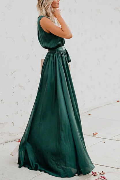 Surplice Tie Waist Maxi Dress - adritiX