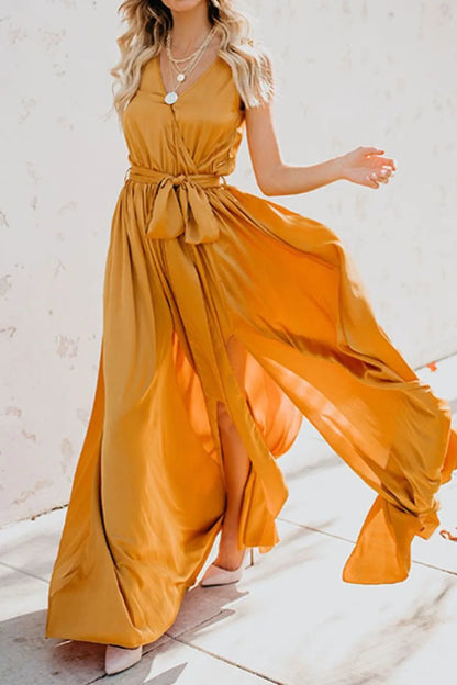 Surplice Tie Waist Maxi Dress - adritiX