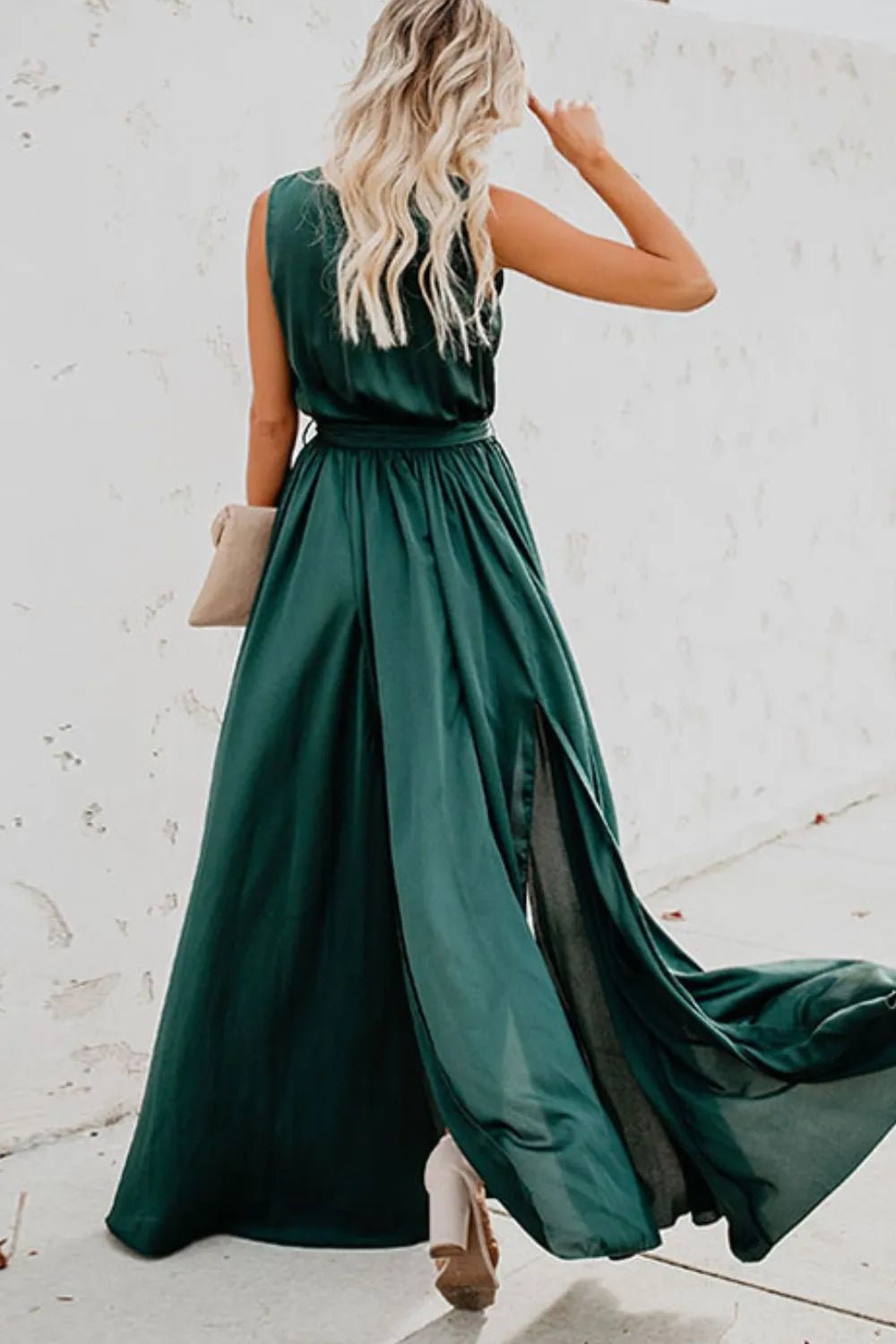 Surplice Tie Waist Maxi Dress - adritiX