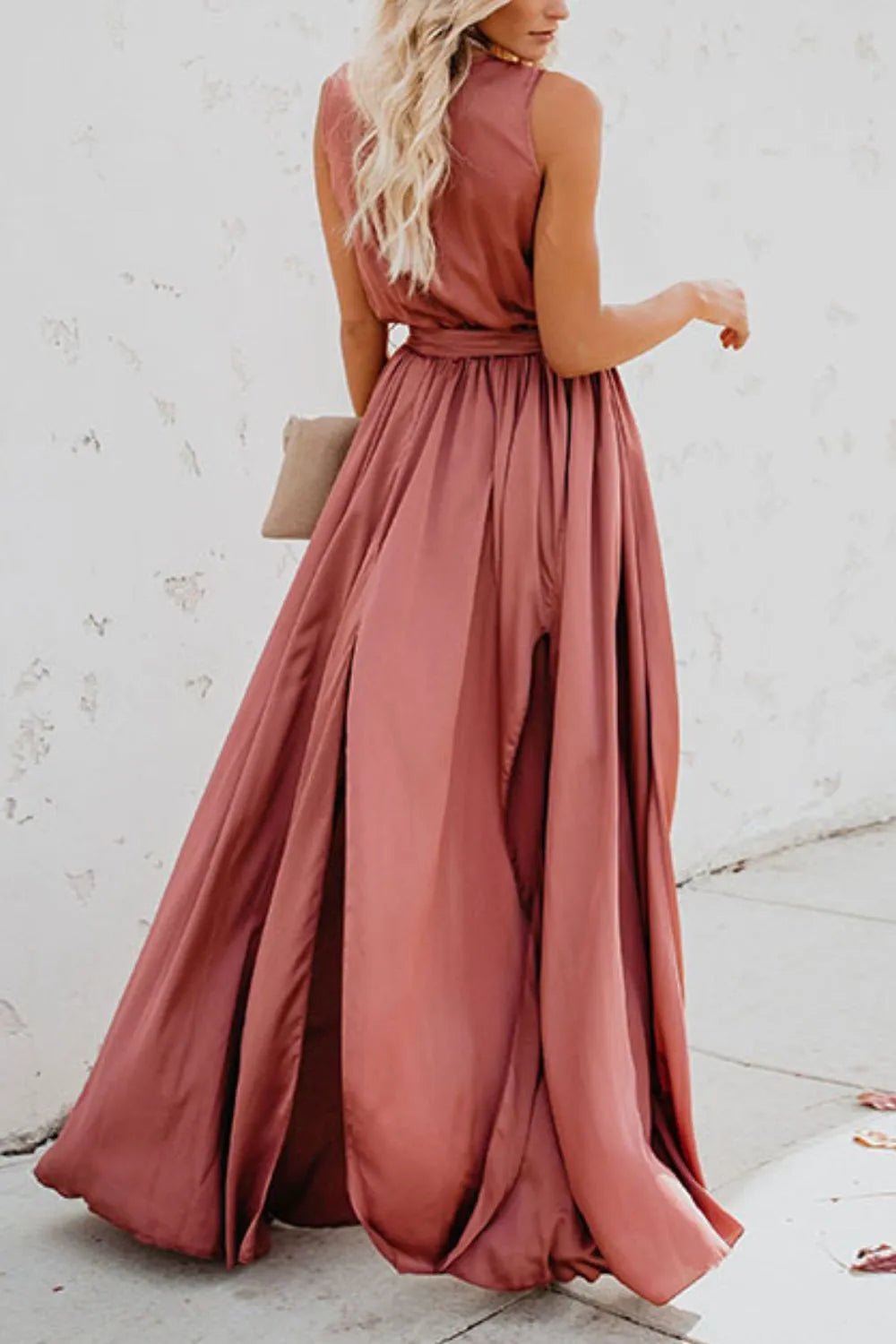 Surplice Tie Waist Maxi Dress - adritiX