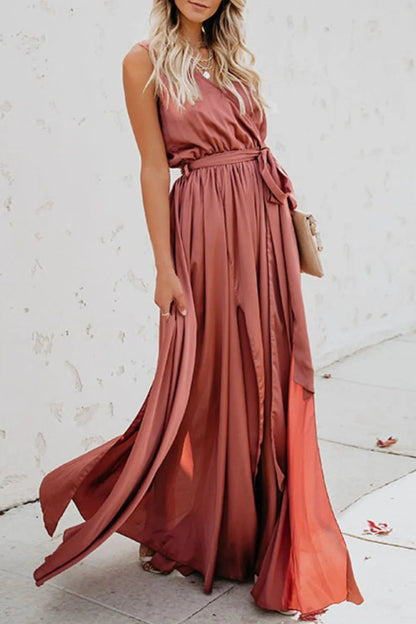 Surplice Tie Waist Maxi Dress - adritiX