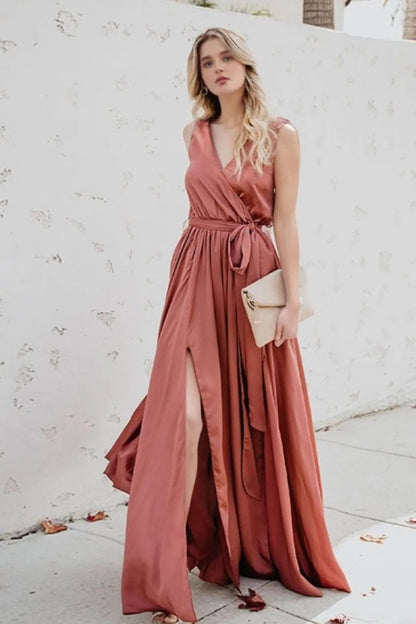Surplice Tie Waist Maxi Dress - adritiX