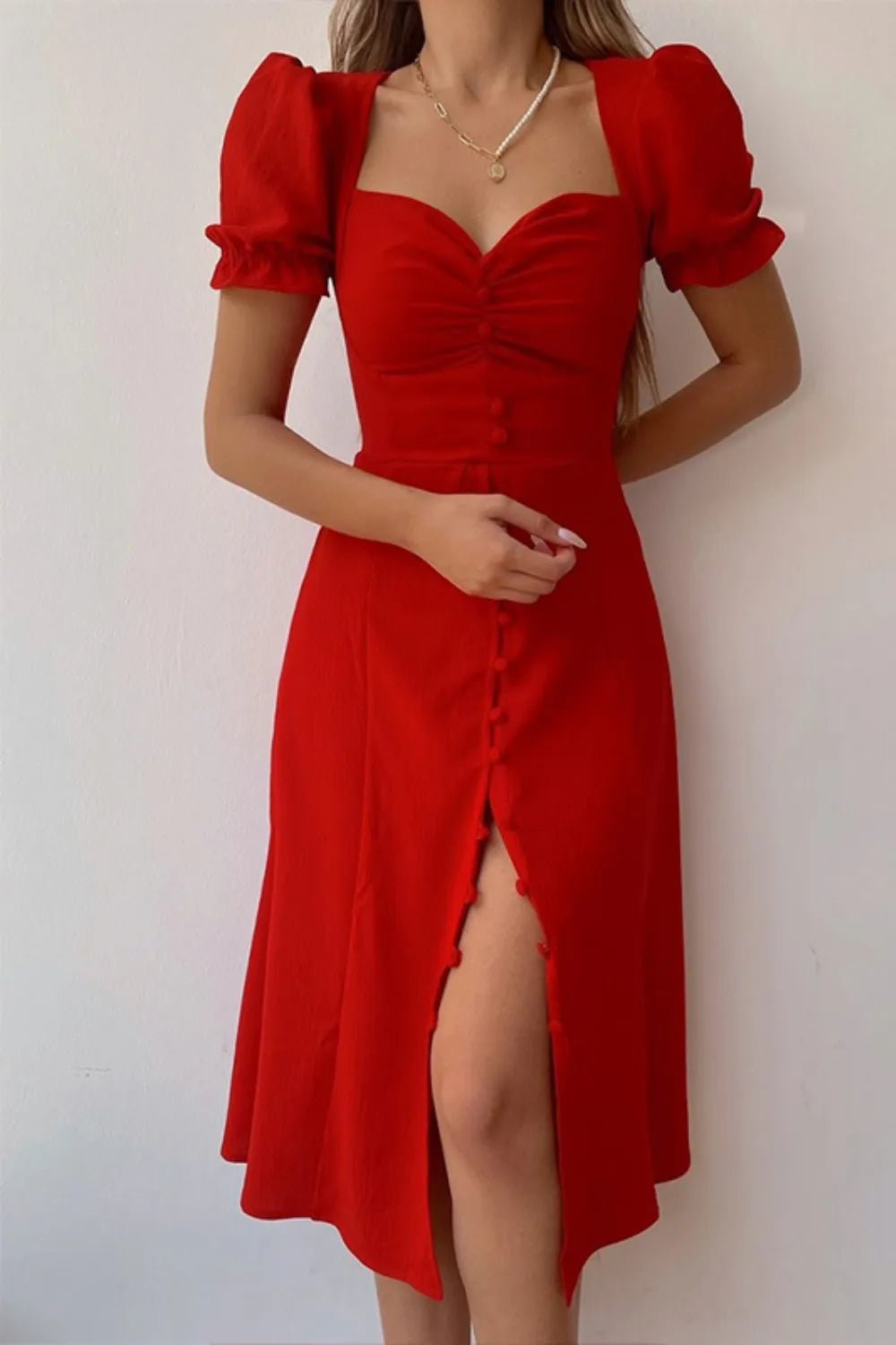 Sweetheart Neck Short Sleeve Dress - adritiX