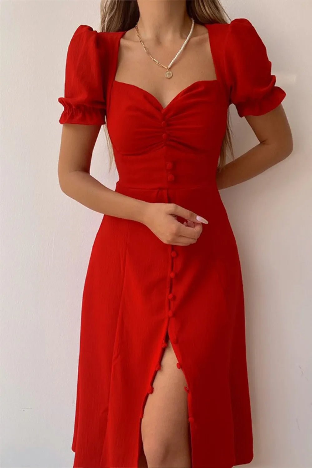 Sweetheart Neck Short Sleeve Dress - adritiX