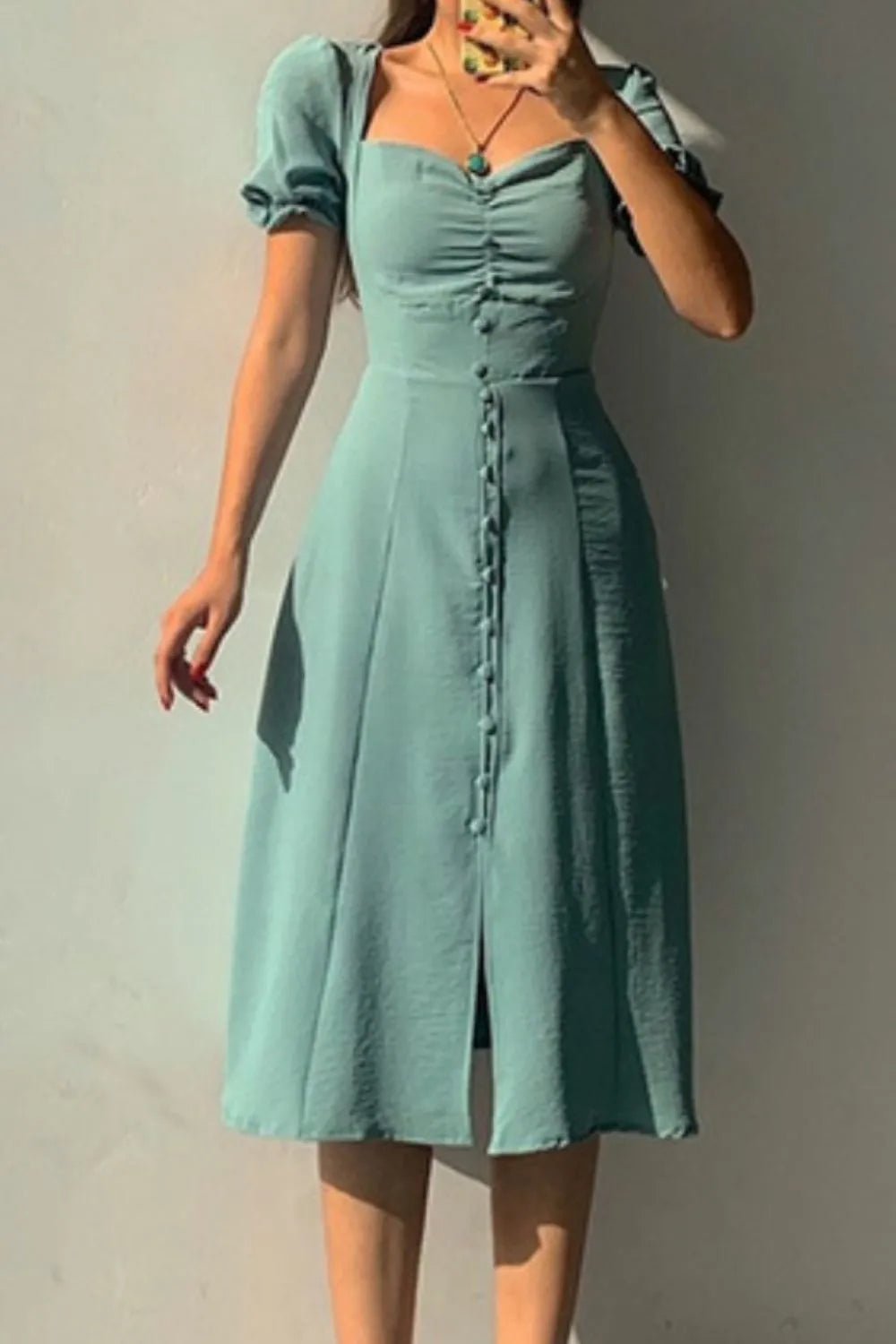 Sweetheart Neck Short Sleeve Dress - adritiX