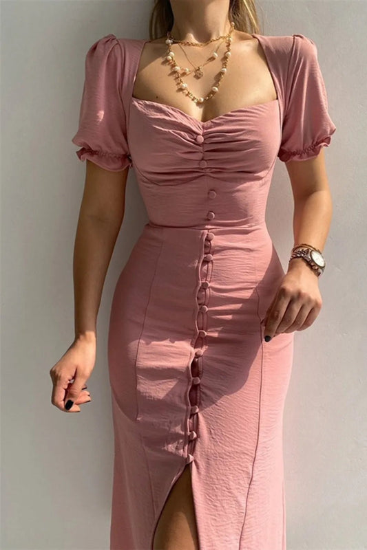 Sweetheart Neck Short Sleeve Dress - adritiX