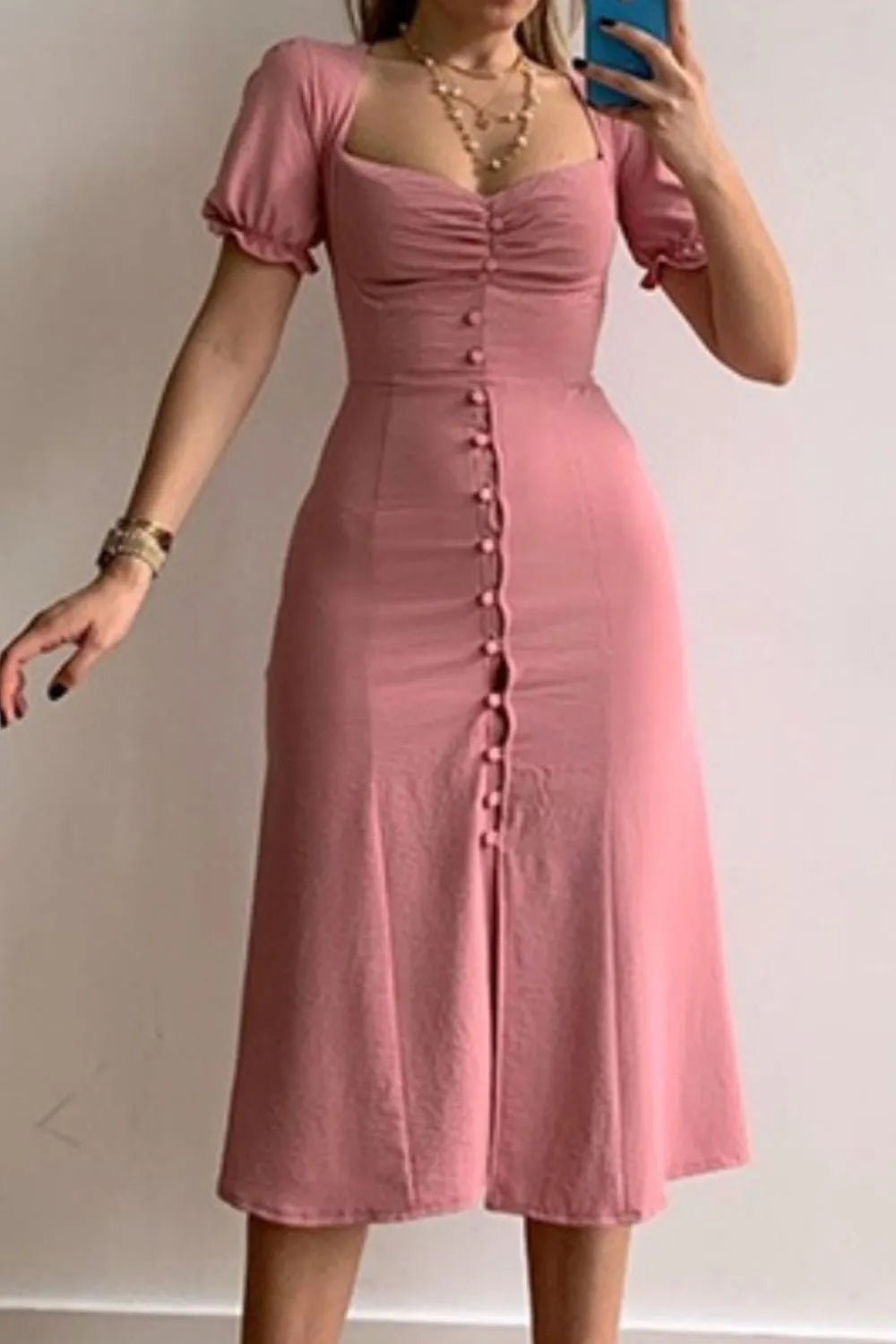 Sweetheart Neck Short Sleeve Dress - adritiX