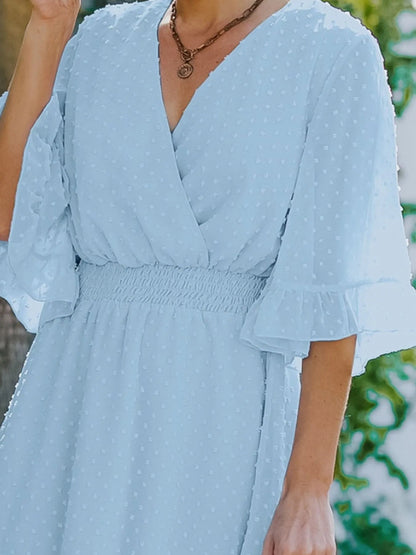 Swiss Dot Flare Sleeve Wrap Mini Dress - adritiX
