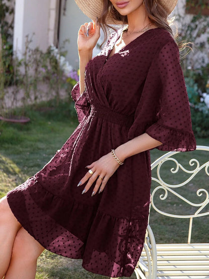 Swiss Dot Flare Sleeve Wrap Mini Dress - adritiX