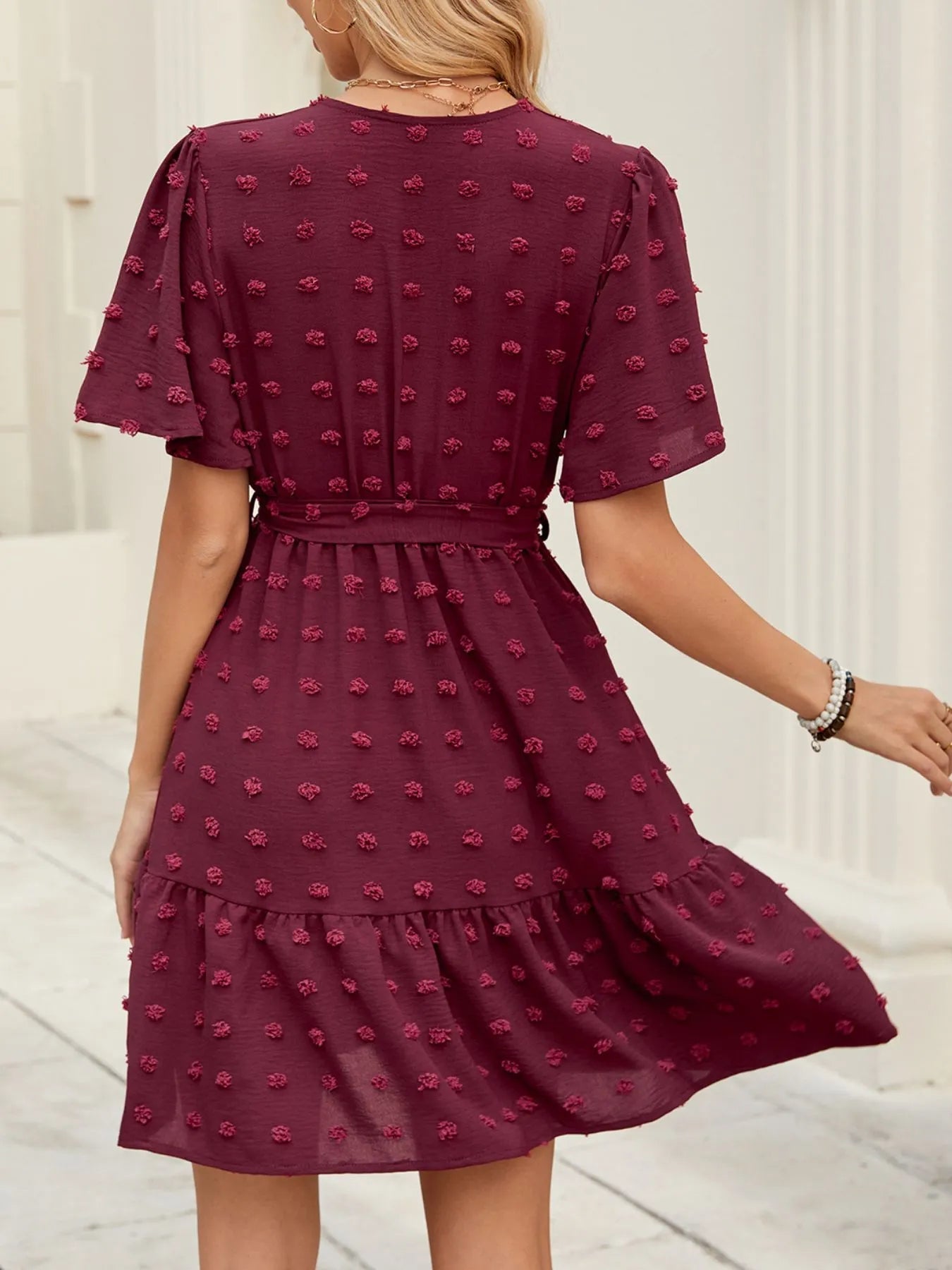 Swiss Dot Flutter Sleeve Wrap Dress - adritiX