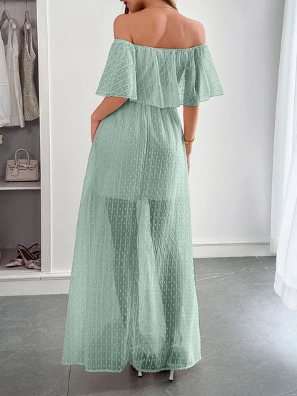 Swiss Dot Off Shoulder Maxi Dress - adritiX