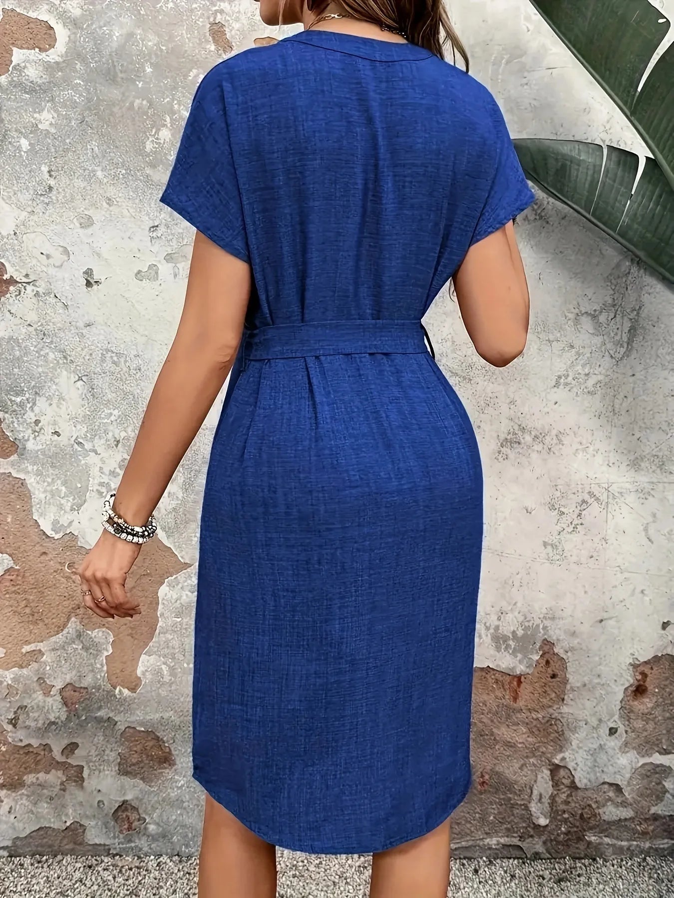 Textured Notched Tie - Waist Dress - adritiX