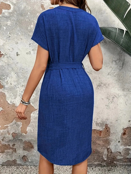 Textured Notched Tie - Waist Dress - adritiX