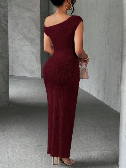 Textured Single Shoulder Maxi Dress - adritiX