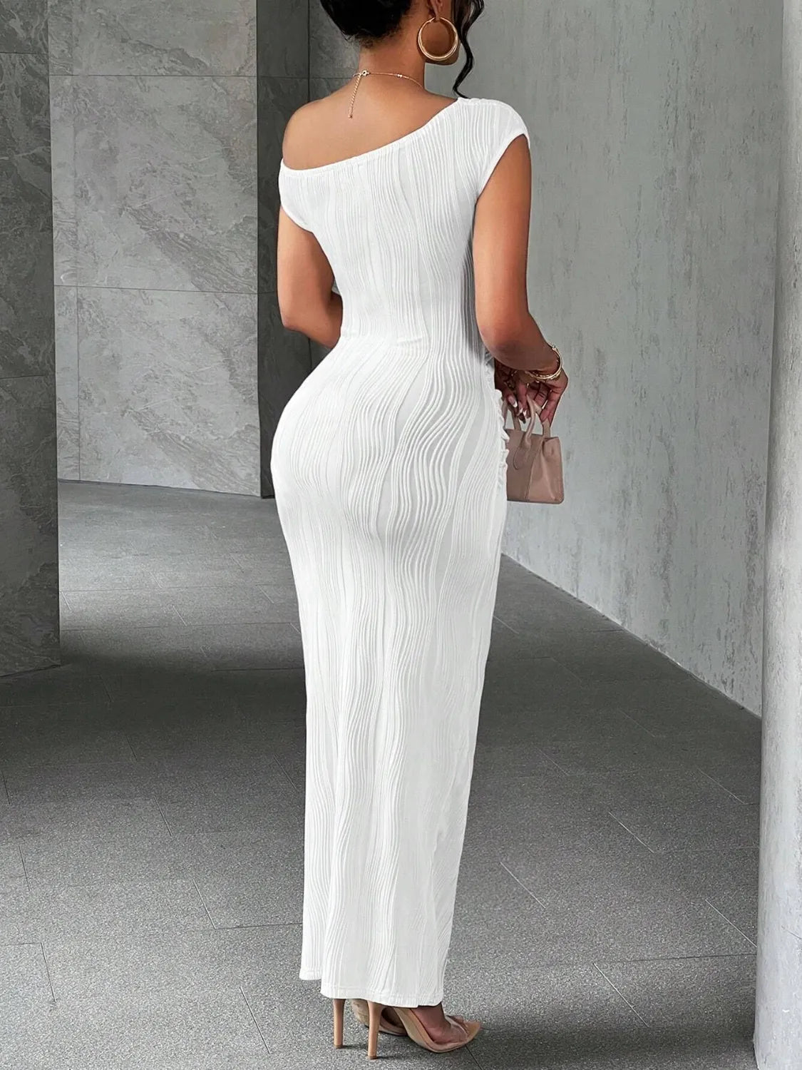 Textured Single Shoulder Maxi Dress - adritiX