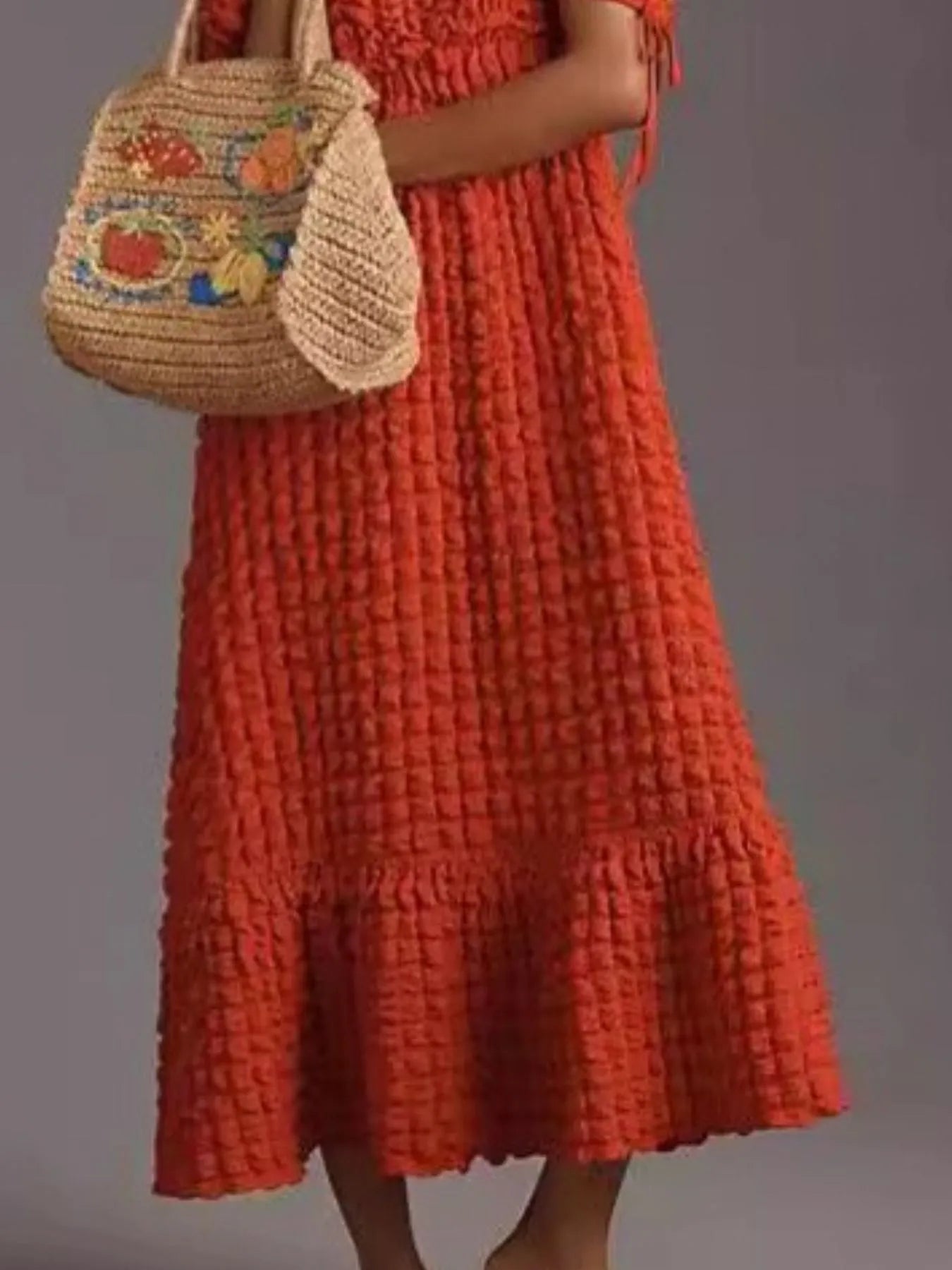 Textured Sweetheart Neck Short Sleeve Dress - adritiX