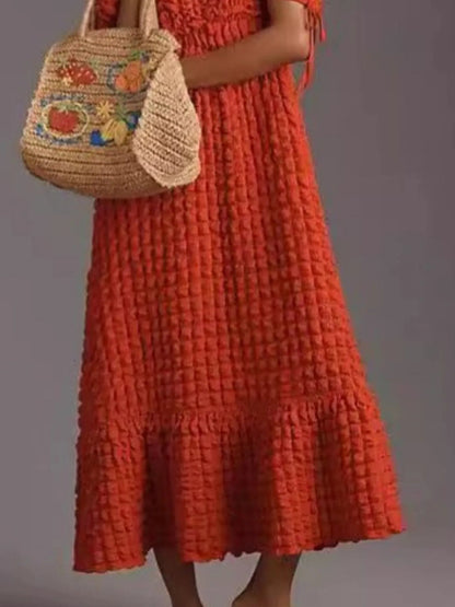 Textured Sweetheart Neck Short Sleeve Dress - adritiX