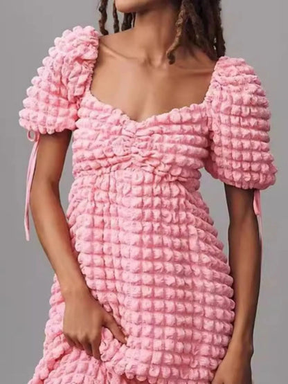 Textured Sweetheart Neck Short Sleeve Dress - adritiX