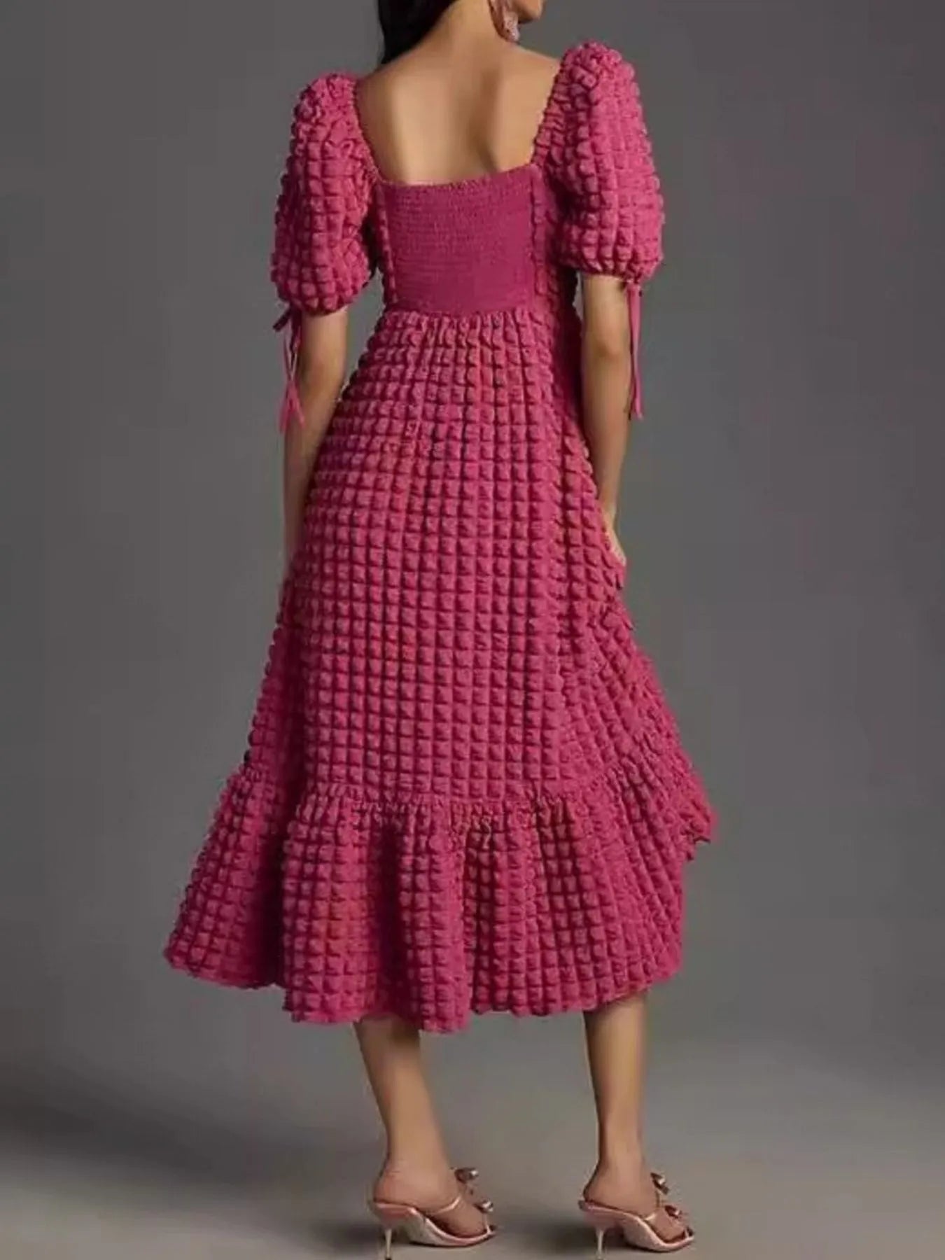 Textured Sweetheart Neck Short Sleeve Dress - adritiX