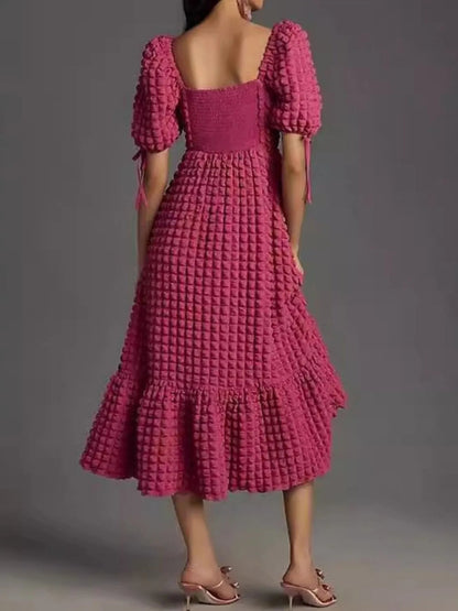 Textured Sweetheart Neck Short Sleeve Dress - adritiX
