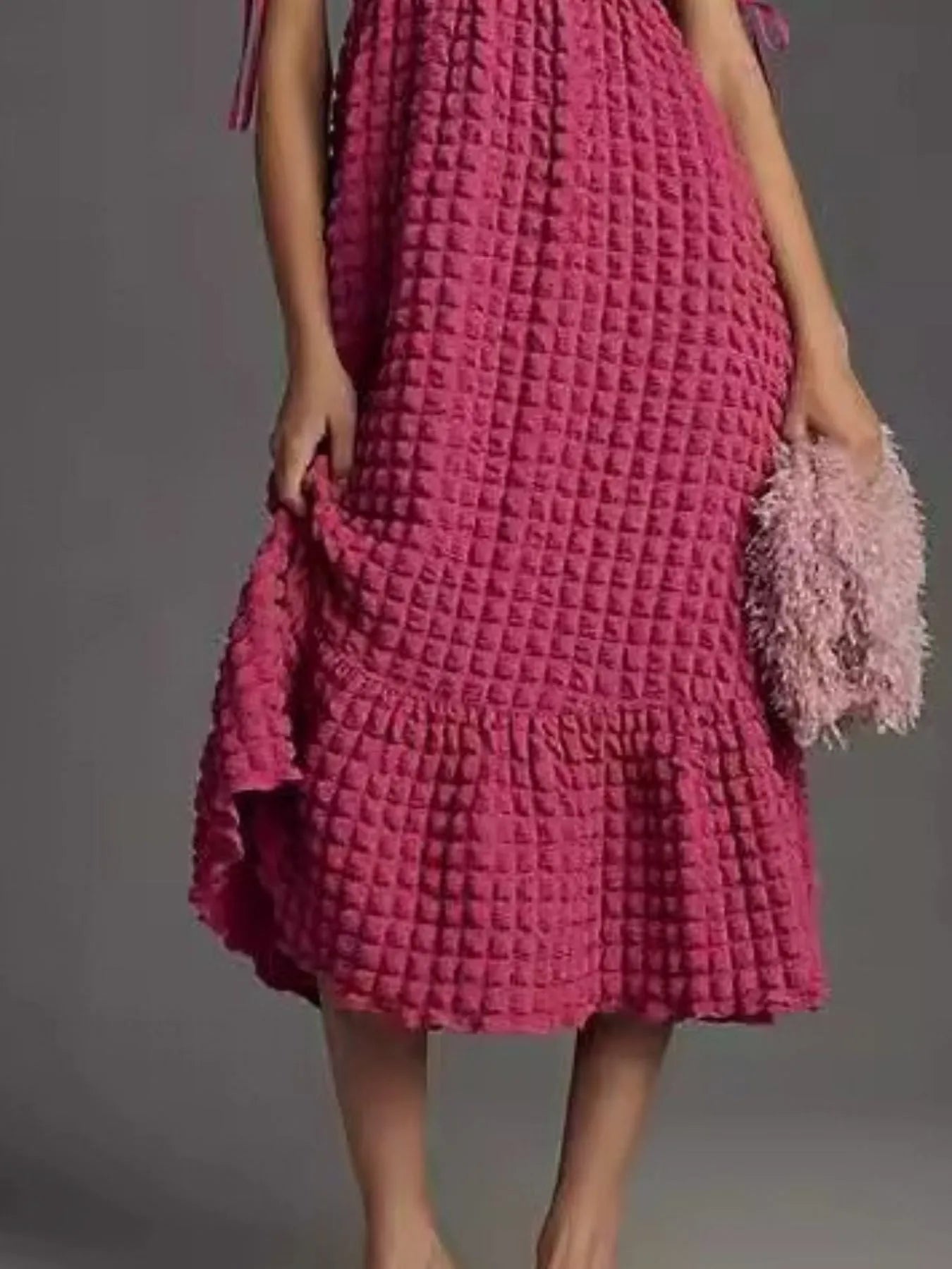 Textured Sweetheart Neck Short Sleeve Dress - adritiX