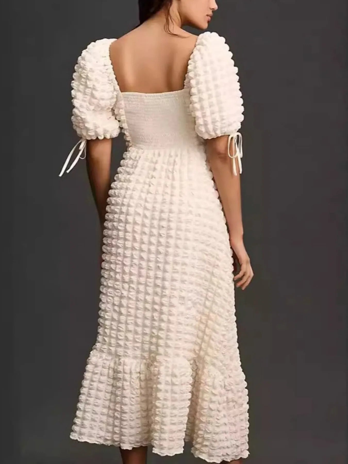 Textured Sweetheart Neck Short Sleeve Dress - adritiX