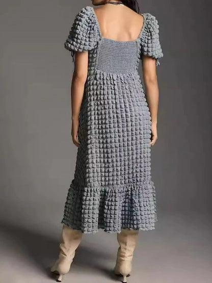 Textured Sweetheart Neck Short Sleeve Dress - adritiX