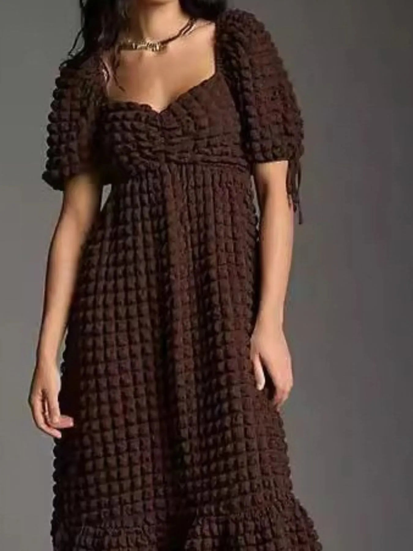 Textured Sweetheart Neck Short Sleeve Dress - adritiX