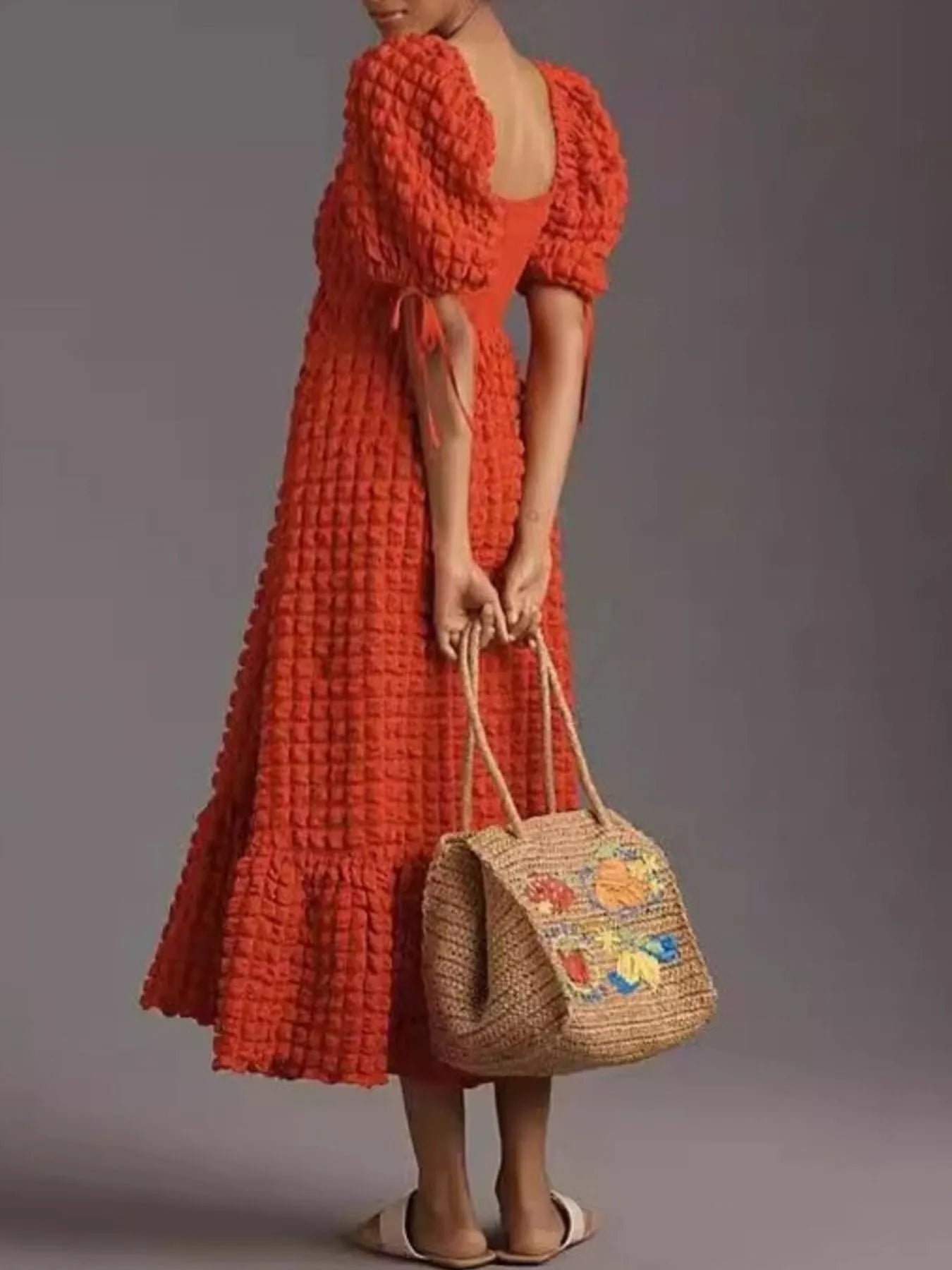 Textured Sweetheart Neck Short Sleeve Dress - adritiX