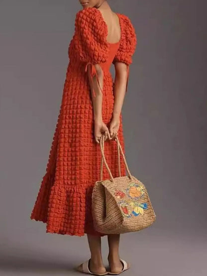 Textured Sweetheart Neck Short Sleeve Dress - adritiX