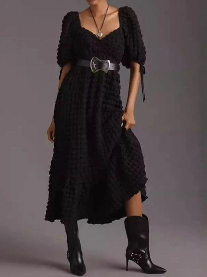 Textured Sweetheart Neck Short Sleeve Dress - adritiX