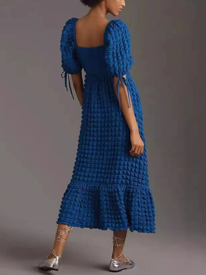 Textured Sweetheart Neck Short Sleeve Dress - adritiX