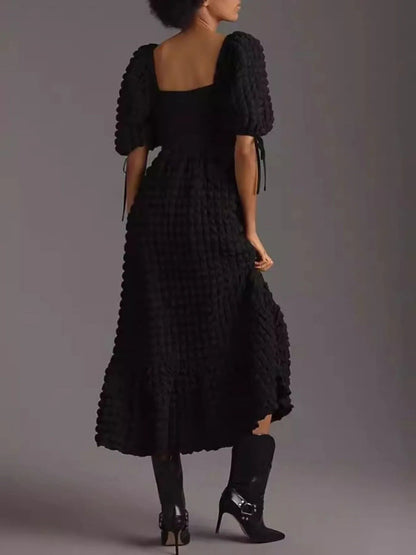 Textured Sweetheart Neck Short Sleeve Dress - adritiX