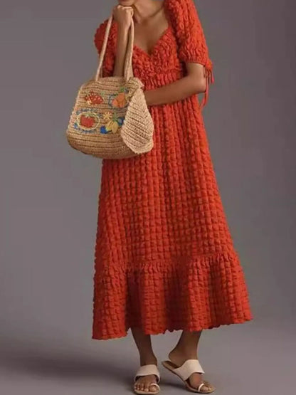 Textured Sweetheart Neck Short Sleeve Dress - adritiX