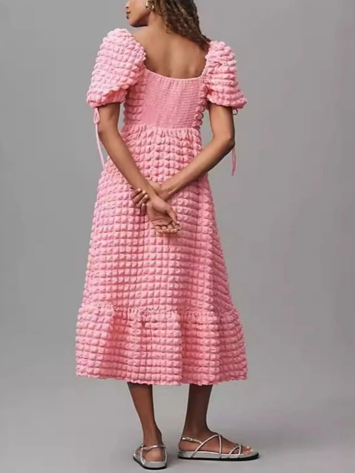 Textured Sweetheart Neck Short Sleeve Dress - adritiX