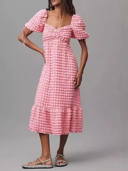 Textured Sweetheart Neck Short Sleeve Dress - adritiX