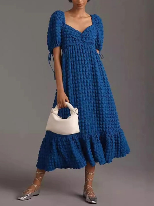 Textured Sweetheart Neck Short Sleeve Dress - adritiX