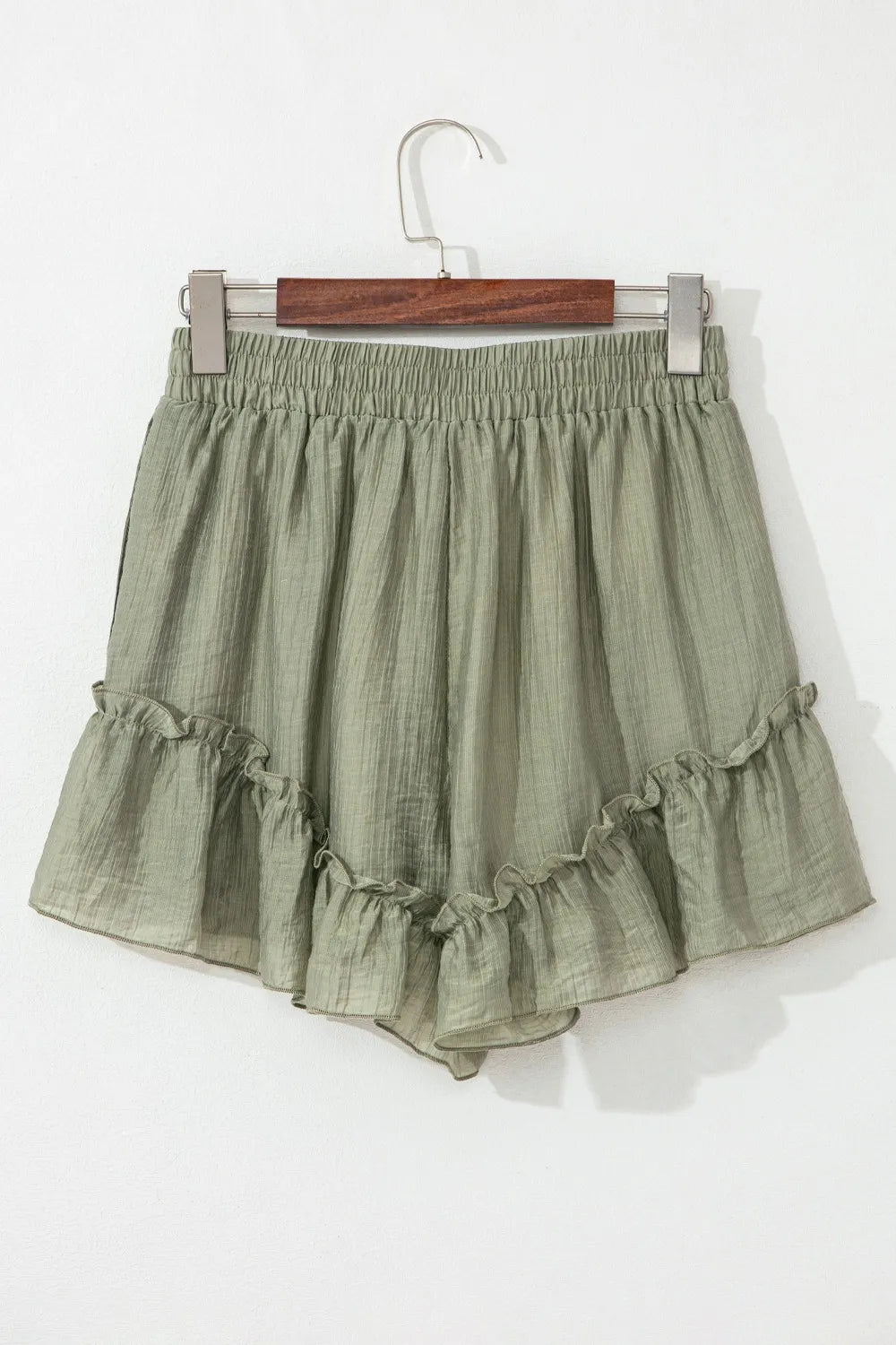 Textured Tie Waist Ruffle Hem Shorts - adritiX