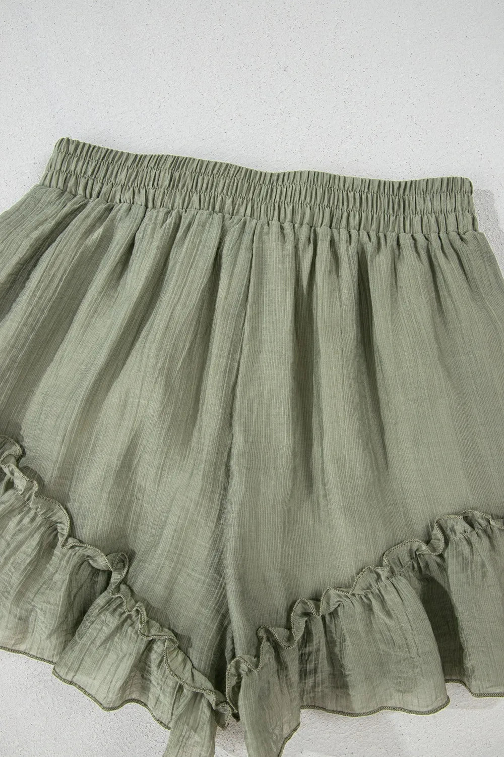 Textured Tie Waist Ruffle Hem Shorts - adritiX