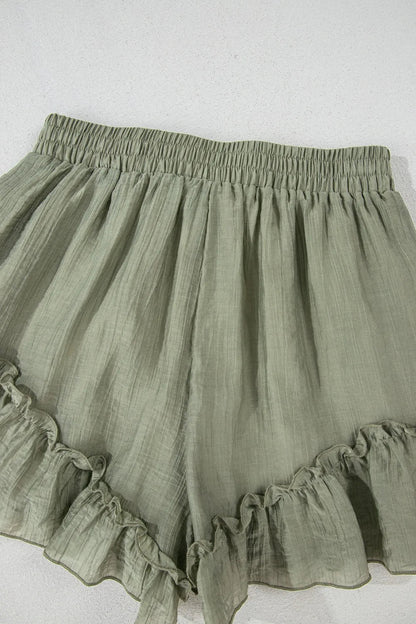 Textured Tie Waist Ruffle Hem Shorts - adritiX