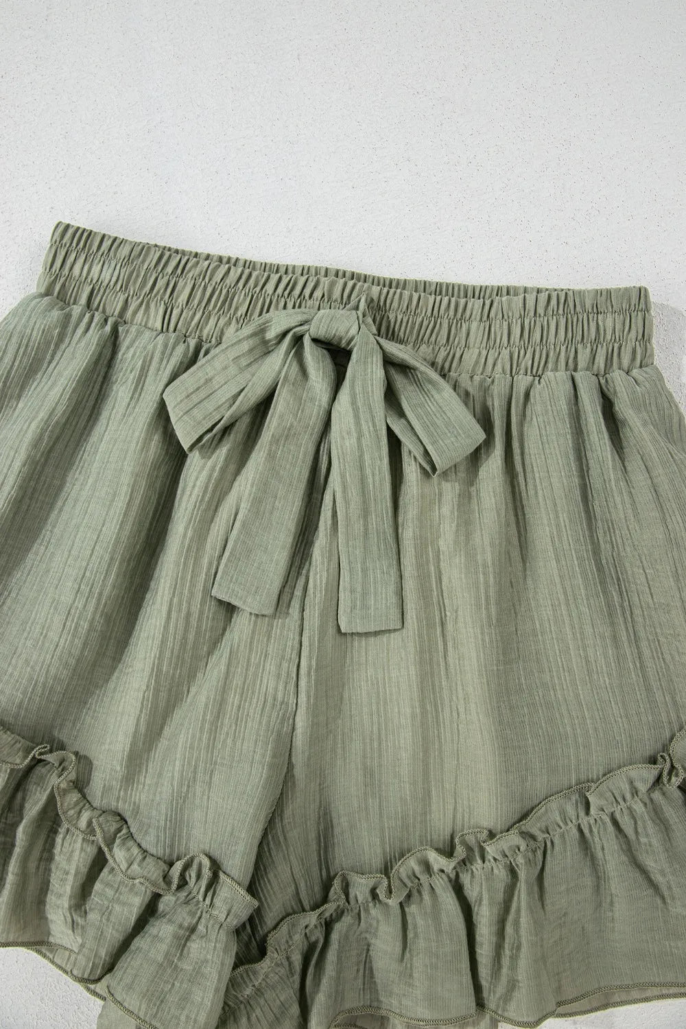Textured Tie Waist Ruffle Hem Shorts - adritiX