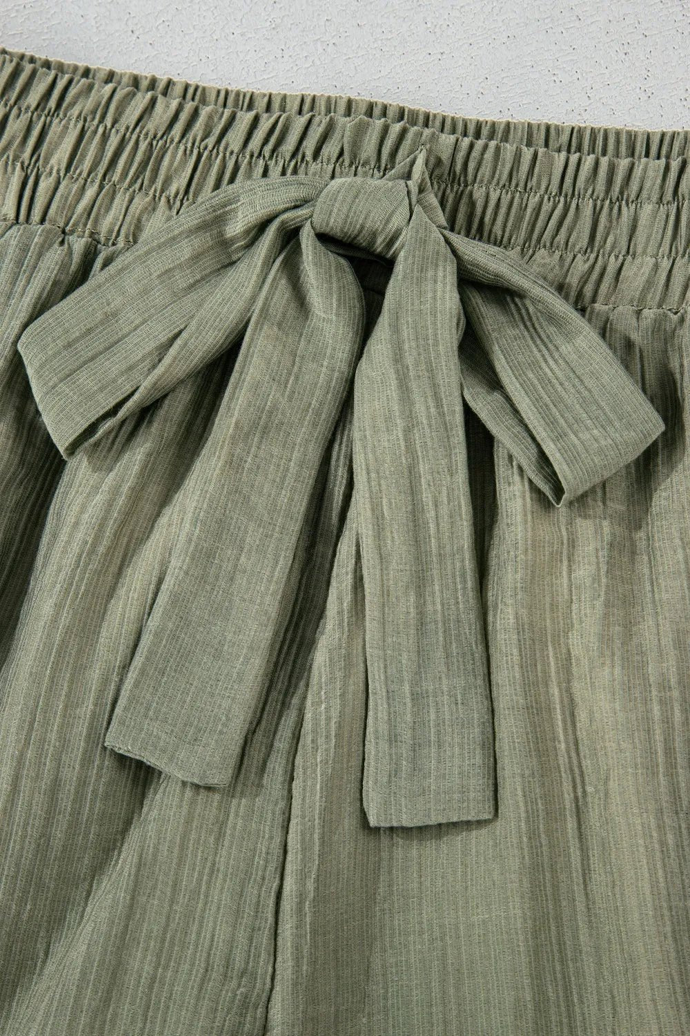 Textured Tie Waist Ruffle Hem Shorts - adritiX