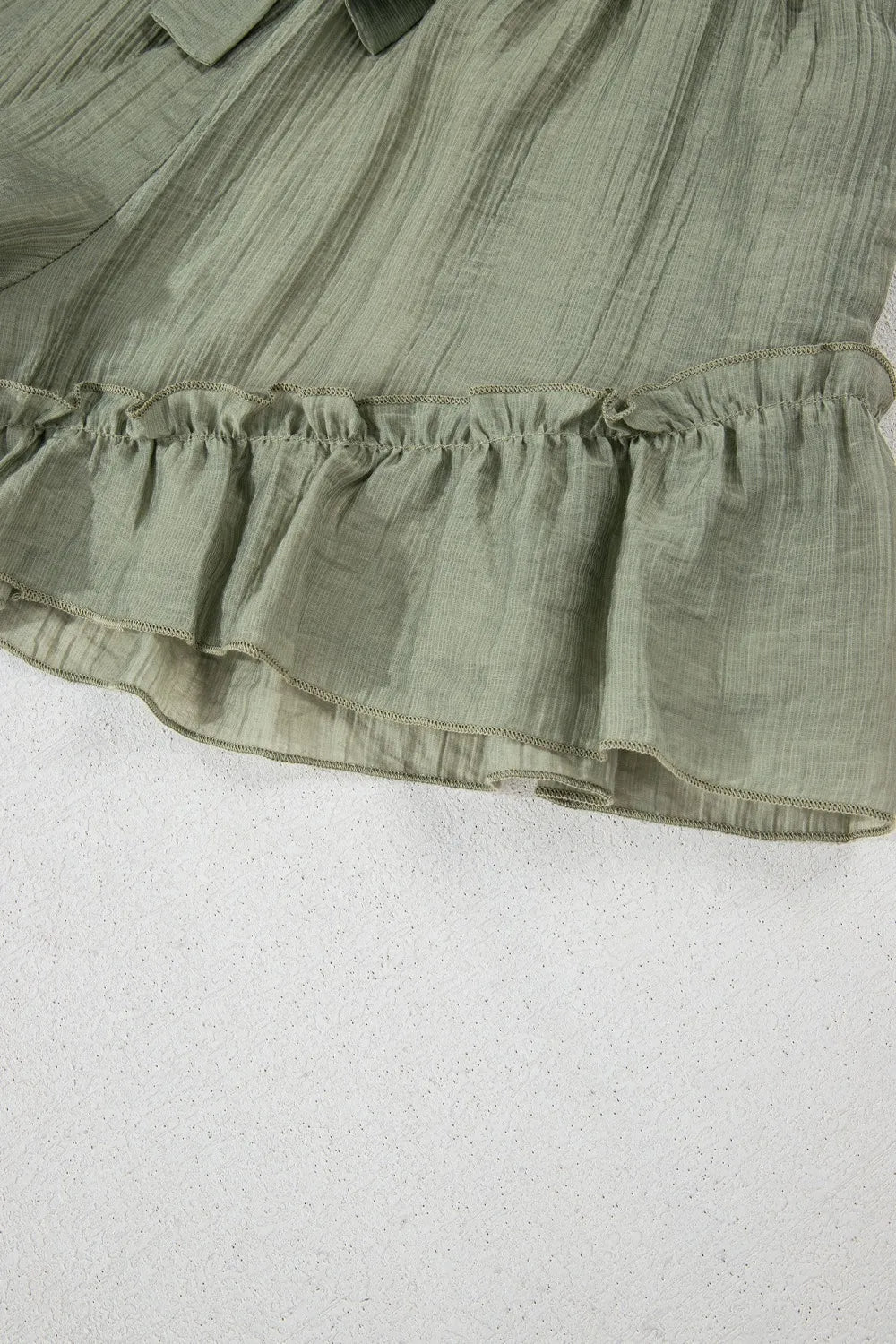 Textured Tie Waist Ruffle Hem Shorts - adritiX