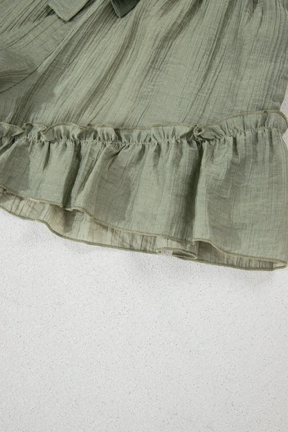 Textured Tie Waist Ruffle Hem Shorts - adritiX