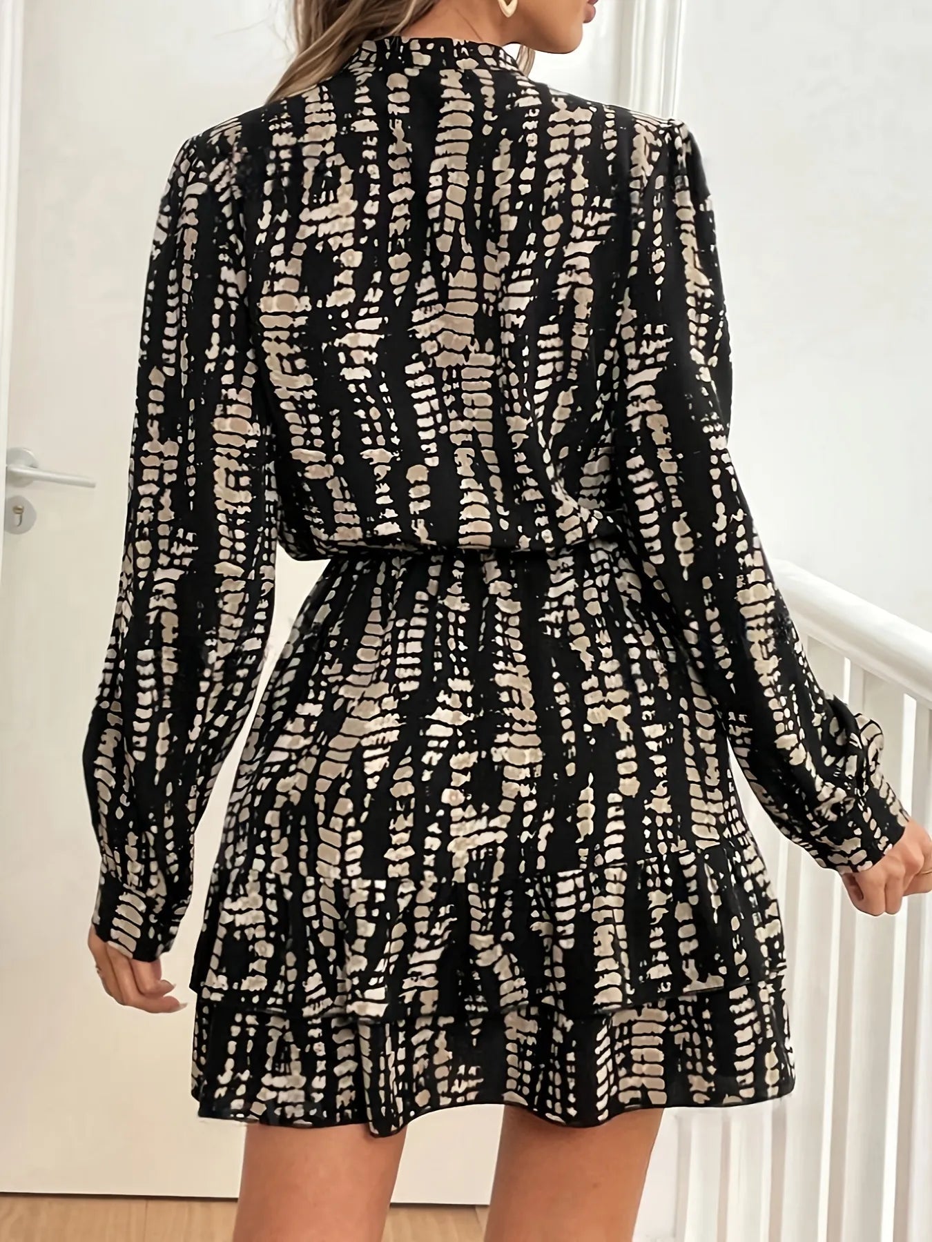 Tie - Dye Print Long Sleeve Mini Dress - adritiX