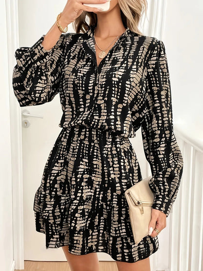 Tie - Dye Print Long Sleeve Mini Dress - adritiX