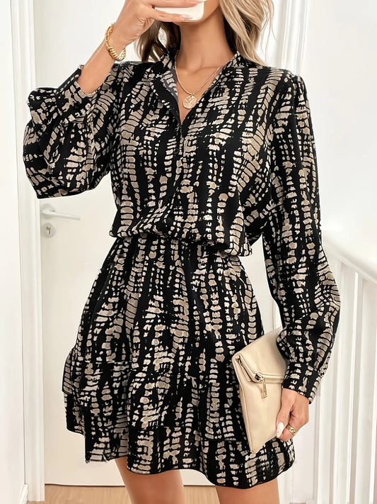 Tie - Dye Print Long Sleeve Mini Dress - adritiX